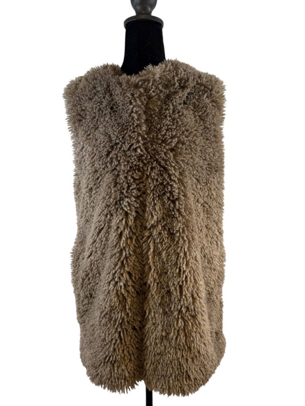 Charlie's Faux Fur Vest Taupe Open Front Cozy Plush Layering XS Chic